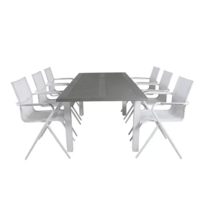 Venture Home Albany Förlängningsbar Matgrupp 152cm + 6 Alina Stolar Grå/V Grå/Vit - Utemöbler & utemiljö Beställ idag