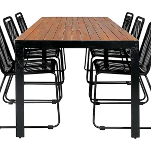 Venture Home Bois Matgrupp Utomhus 205cm + 6 Lindos Stapelbara Matstolar Svart/Grå - Utemöbler & utemiljö Outlet