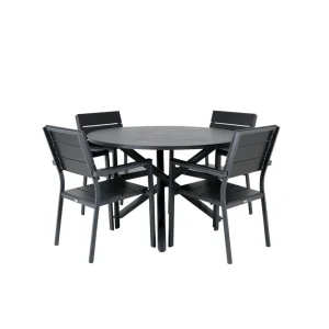 Venture Home Alma Matgrupp Utomhus Rund Ø120cm + 4 Levels Stapelbara Matstolar Svart - Utemöbler & utemiljö Reapris