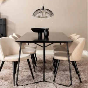 Endast idag Venture Home Pipi Matgrupp 190 cm inkl 6 Velvets Stolar Svart - Möbler