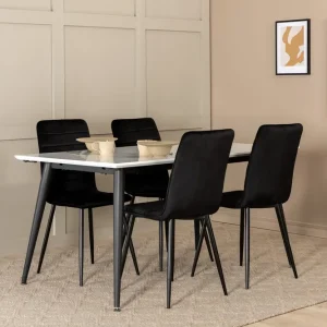 Populär Venture Home Jimms Förlängningsbar Matgrupp 150 cm inkl 4 Robin Stolar Vit/Svart/Sammet - Möbler