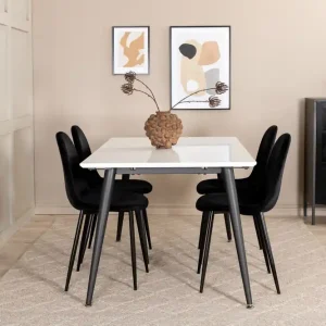 Billig Venture Home Jimms Förlängningsbar Matgrupp 150 cm inkl 4 Pontus Stolar Vit/Svart - Möbler