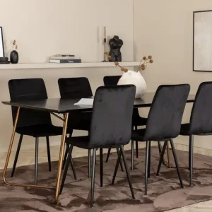 Fynd Venture Home Pipi Matgrupp 190 cm inkl 6 Robin Sammetsstolar Svart/Koppar - Möbler