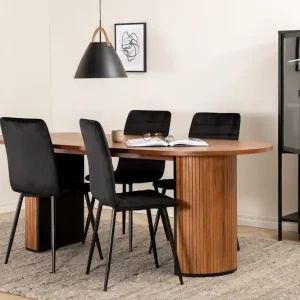 Beställ nu Venture Home Biana Matgrupp 200 cm Oval inkl 4 Robin Sammetsstolar Valnötsbrun/Svart - Möbler