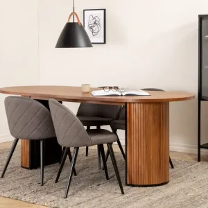 Venture Home Biana Matgrupp 200 cm Oval inkl 4 Velvets Stolar Valnötsbrun/Grå/Svart - Möbler Billigare