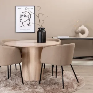 Venture Home Biana Matgrupp 110 cm Rund inkl 4 Berita Stolar Beige/Svart - Möbler Snabb leverans