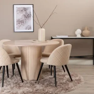 Köp online Venture Home Biana Matgrupp 100 cm Rund inkl 4 Velvets Stolar Beige/Svart - Möbler
