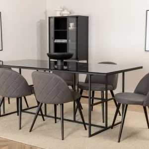 Handla nu Venture Home Leifa Matgrupp 200 cm inkl 6 Velvets Stolar Svart/Grå - Möbler
