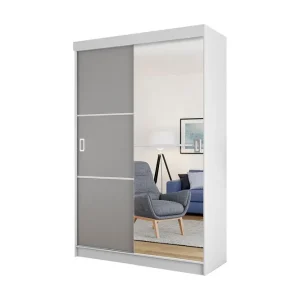 Nyhet Concept 55 Isolaz Garderob med Spegel LED-belysning RGB Grå Dörr/Vit/Antracit - Förvaring
