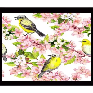 Begränsad tid Inramad Canvastavla i trä - 41x56 cm - Färgglad komposition med fåglar och blommor - Inredning & dekor