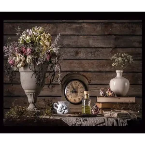 Beställ idag Inramad Canvastavla i trä - 41x56 cm - Vacker bukett av torkade blommor i en elegant vas - Inredning & dekor