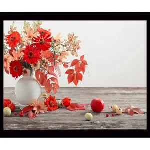 Begränsad tid Inramad Canvastavla i trä - 41x56 cm - Färgrik bukett av blommor och frukter i en vas - Inredning & dekor