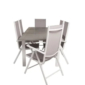 Rea Venture Home Albany Förlängningsbar Matgrupp Utomhus 152cm + 6 Break Matstolar Grå/Vit - Utemöbler & utemiljö