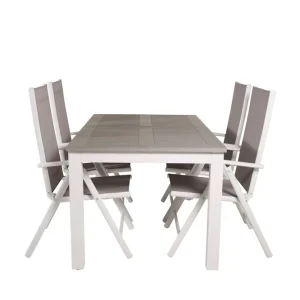 Venture Home Albany Förlängningsbar Matgrupp Utomhus 152cm + 4 Break Matstolar Grå/Vit - Utemöbler & utemiljö Begränsad tid
