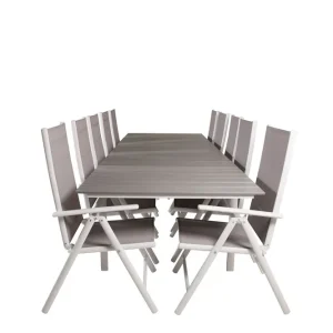 Expressleverans Venture Home Levels Förlängningsbar Matgrupp Utomhus 224cm + 10 Break Stolar Grå/Vit - Utemöbler & utemiljö