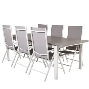 Venture Home Levels Förlängningsbar Matgrupp Utomhus 224cm + 6 Break Matstolar Grå/Vit - Utemöbler & utemiljö Reapris