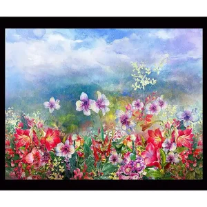 Beställ idag Inramad Canvastavla i trä - 41x56 cm - Färgrik blomsteräng med olika blommor i full blomning - Inredning & dekor