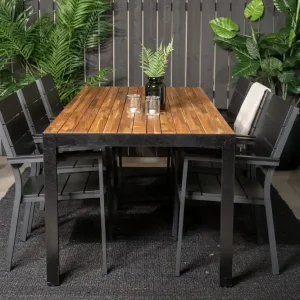 risnedsättning Venture Home Bois Matgrupp Utomhus 200cm + 6 Levels Stapelbara Matstolar Svart - Utemöbler & utemiljö