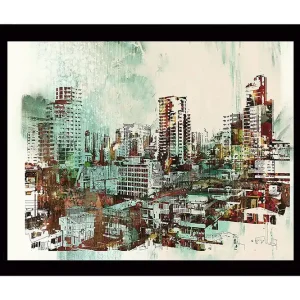 risnedsättning Inramad Canvastavla i trä - 41x56 cm - Stadslandskap med moderna skyskrapor och byggnader - Inredning & dekor