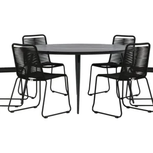 Venture Home Break Matgrupp Utomhus Rund Ø150cm + 6 Lindos Stapelbara Matstolar Svart - Utemöbler & utemiljö Snabb leverans