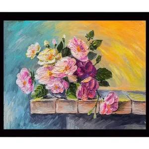 Snabb frakt Inramad Canvastavla i trä - 41x56 cm - Färgrik bukett av rosor i olika nyanser - Inredning & dekor