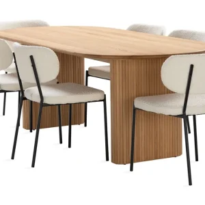 Noira Matbord 220 cm Massiv Ek med 6st Gemmiano Matstol Natur - Möbler Sista chansen