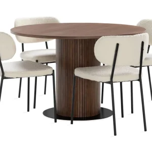 Köp online Basic Home Noira Matbord 120 cm Massiv Valnöt Runt med 4st Gemmiano Mat Brun - Möbler