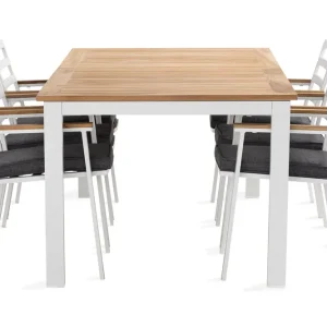 Endast denna vecka deNoord Las Vegas Matgrupp Utomhus 220-280 cm + 6 Oliver Matstol Teak/Vit - Utemöbler & utemiljö