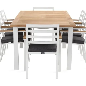 deNoord Las Vegas Matgrupp Utomhus 220-280 cm + 8 Oliver Matstol Teak/Vit - Utemöbler & utemiljö I lager