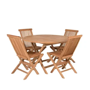 Venture Home Kenya Matgrupp Utomhus Rund 120 cm + 4 Kenya Hopfällbar Stol Brun - Utemöbler & utemiljö Lågt pris