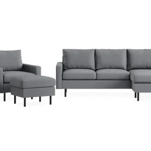 Scandinavian Choice Peppe Soffgrupp 3-sits Vändbar L-formad Divansoffa + Fåtölj + Fotpall i Tyg Ljusgrå - Möbler Fynd