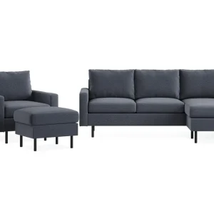 Sänkt pris Scandinavian Choice Peppe Soffgrupp 3-sits Vändbar L-formad Divansoffa + Fåtölj + Fotpall i Tyg Mörkgrå - Möbler