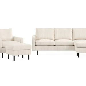 Scandinavian Choice Peppe Soffgrupp 3-sits Vändbar L-formad Divansoffa + Fåtölj + Fotpall i Manchester Beige - Möbler Rabatt