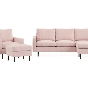 Kundfavorit Scandinavian Choice Peppe Soffgrupp 3-sits Vändbar L-formad Divansoffa + Fåtölj + Fotpall i Manchester Rosa - Möbler
