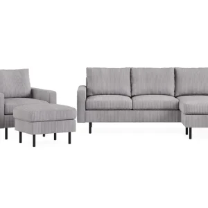 Outlet Scandinavian Choice Peppe Soffgrupp 3-sits Vändbar L-formad Divansoffa + Fåtölj + Fotpall i Manchester Mörkgrå - Möbler