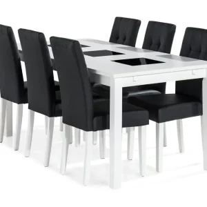 Basic Home Jasmin Matgrupp 180 + 6 Stolar Utdragbart matbord Vit / Svart - Möbler Fynd