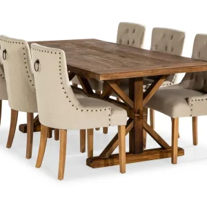 Billigare Bloomington Lyon Förlängningsbar Matgrupp 200 cm med 6 Viktoria Fåtölj Brunt Trä / Natur Beige - Möbler