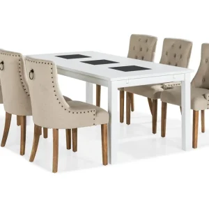Köp nu Basic Home Jasmin Matgrupp Vit med 6 st Viktoria Fåtöljer Beige/Vintageben - Möbler