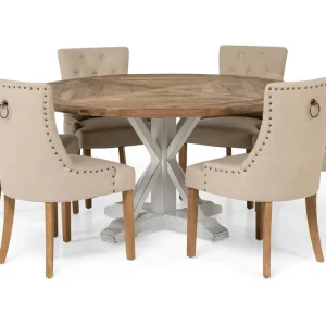 Bloomington Lyon Matgrupp Ø150 cm Rund med 6 st Viktoria Stolar Vintage Natur / Vit / Beige - Möbler Populär