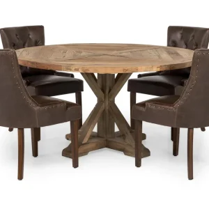 Rea Bloomington Lyon Matgrupp 150 cm Rund med 4 Tuva Fåtölj Vintage Alm/Brun PU - Möbler