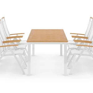Snabb frakt deNoord Las Vegas Matgrupp Utomhus 220-280 + 6 Positionsstol Lyx Teak/Vit - Utemöbler & utemiljö