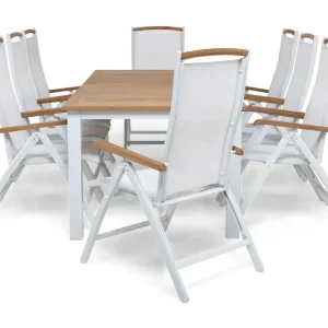 Begränsad tid deNoord Las Vegas Matgrupp Utomhus 220-280 + 8 Positionsstol Lyx Vit/Teak/Vit/Teak - Utemöbler & utemiljö