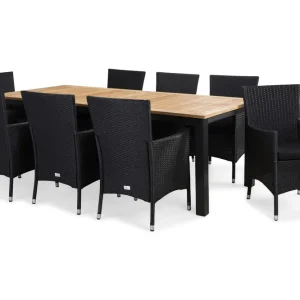 Venture Home Las Vegas Matgrupp Utomhus 220-280 + 8 Thor Fåtölj m Dyna Svart/Teak/Svart/Svart - Utemöbler & utemiljö Fynd