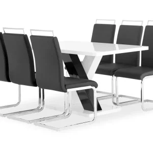 Concept 55 Cesi Matgrupp Rektangulärt matbord 140 cm + 6 Isoda Läder Marstolar Vit / Svart / Krome - Möbler Bästa pris