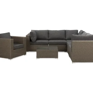 Erbjudande deNoord Marcus Loungegrupp Utomhus - 5-sits Loungeset i Konstrotting för Uteplats och Trädgård Brun / Gråa dynor - Utemöbler & utemiljö