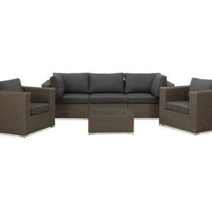 deNoord Marcus Loungegrupp utomhus - Soffgrupp till trädgård 5-sits - Loungeset konstrotting utemöbler Mörkbrun / Svarta dynor - Utemöbler & utemiljö Kampanj