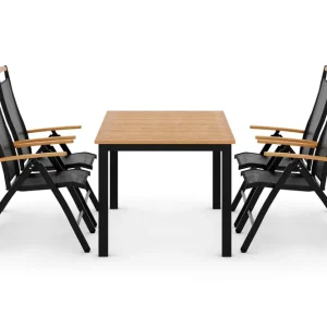 deNoord Las Vegas Matgrupp Utomhus 152-210 + 4 Positionsstol Lyx Svart/Teak - Utemöbler & utemiljö Rea