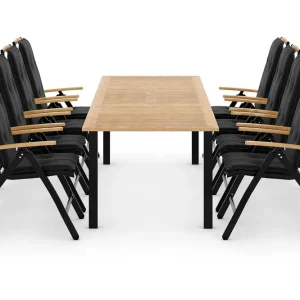 Las Vegas Matgrupp 220-280x100+ 8 Stolar m Dyna Svart/Teak - Utemöbler & utemiljö Populär