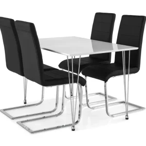 Endast idag Kronblom Matgrupp 120 cm med 4 Cibus Stol Vit/Krom/Svart PU - Möbler