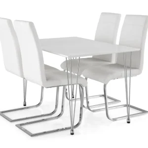 Begränsat erbjudande Kronblom Matgrupp 120 cm med 4 Cibus Stol Vit/Krom/Vit PU - Möbler